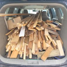 Car full of salvaged wood